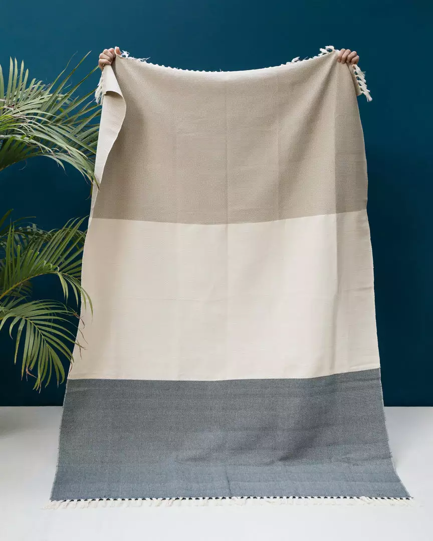 Kiliim Navy And Beige Throw Blanket 1 Kiliim Navy And Beige Throw Blanket