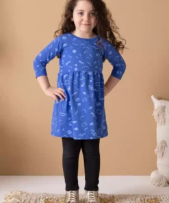 North Of West Sale Kids' Squiggles Gathered Dress - Azure