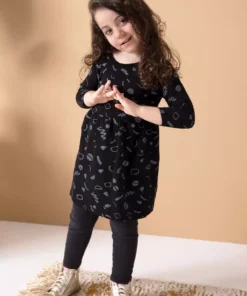 North Of West Kids' Squiggles Gathered Dress - Black