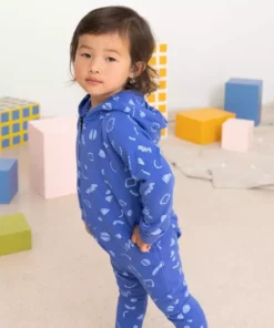 North Of West Sale Baby's Squiggles Hooded Romper - Azure