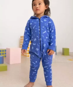 North Of West Sale Baby's Squiggles Hooded Romper - Azure