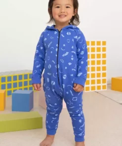 North Of West Sale Baby's Squiggles Hooded Romper - Azure