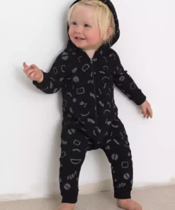 North Of West Baby's Squiggles Hooded Romper - Black Sale