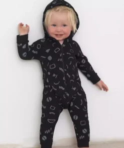 North Of West Baby's Squiggles Hooded Romper - Black Sale
