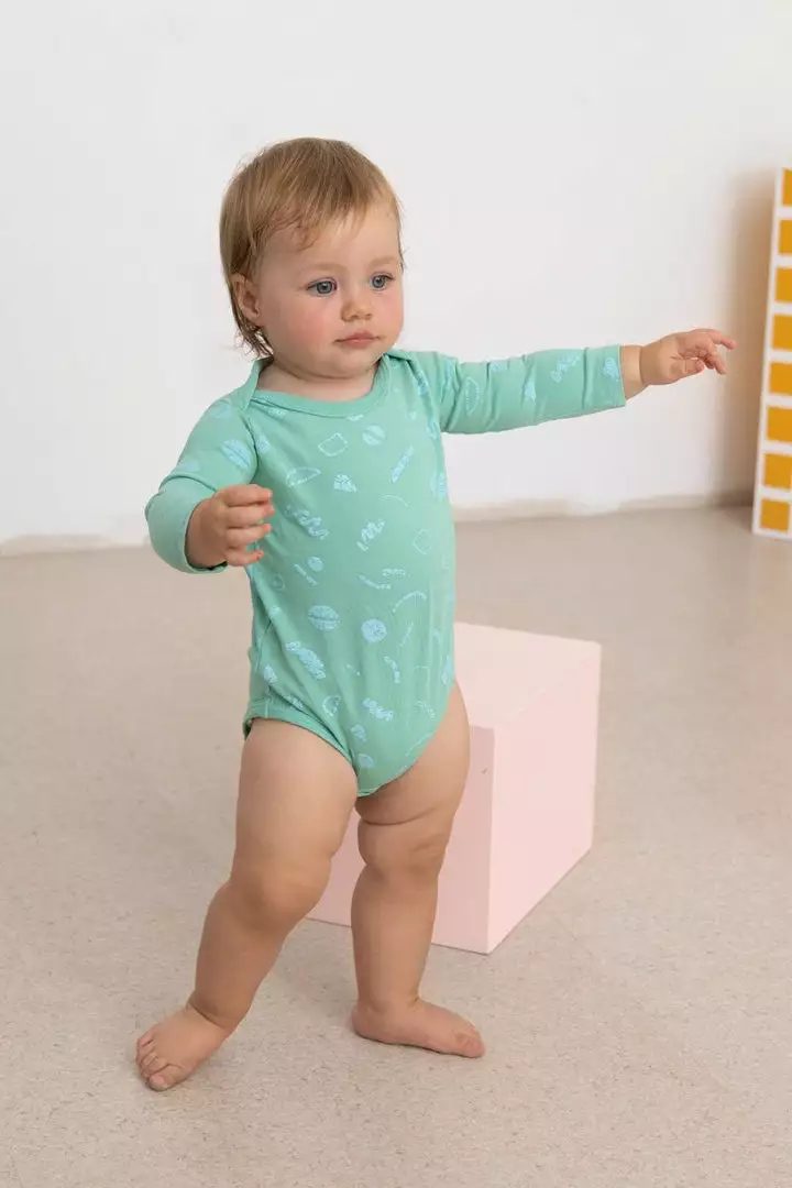 North Of West Baby's Squiggles Long Sleeve Onesie - Seafoam 1 North Of West Baby's Squiggles Long Sleeve Onesie - Seafoam