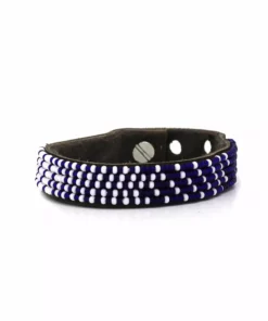 Swahili Coast Design Ombre Dark Blue Beaded Leather Cuff