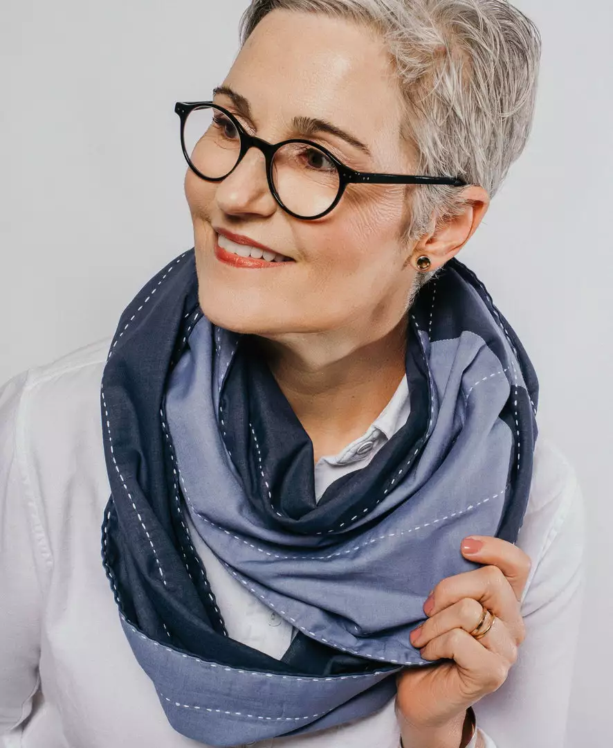 Anchal Stripe Infinity Scarf - Navy Accessories 2 Anchal Stripe Infinity Scarf - Navy Accessories