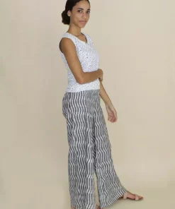 Passion Lilie Billowy Gray + White Pants Clothing