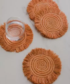 KAZI Home Goods Peach Fringed Raffia Coasters