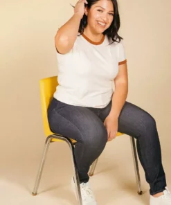 Poplinen Best Sellers Pat Bamboo Ringer Tee - Heather Almond + Rust