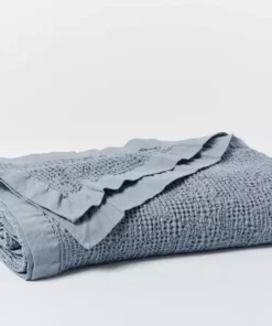 Coyuchi Reyes Waffle Blanket - Steel Blue
