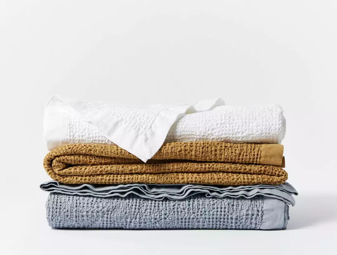 Coyuchi Reyes Waffle Blanket - Steel Blue 3 Coyuchi Reyes Waffle Blanket - Steel Blue