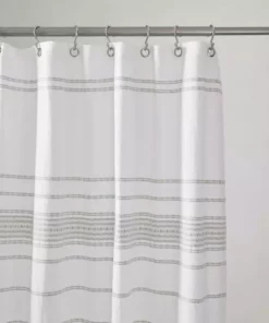 Coyuchi Rippled Stripe Shower Curtain - Alpine White / Gray