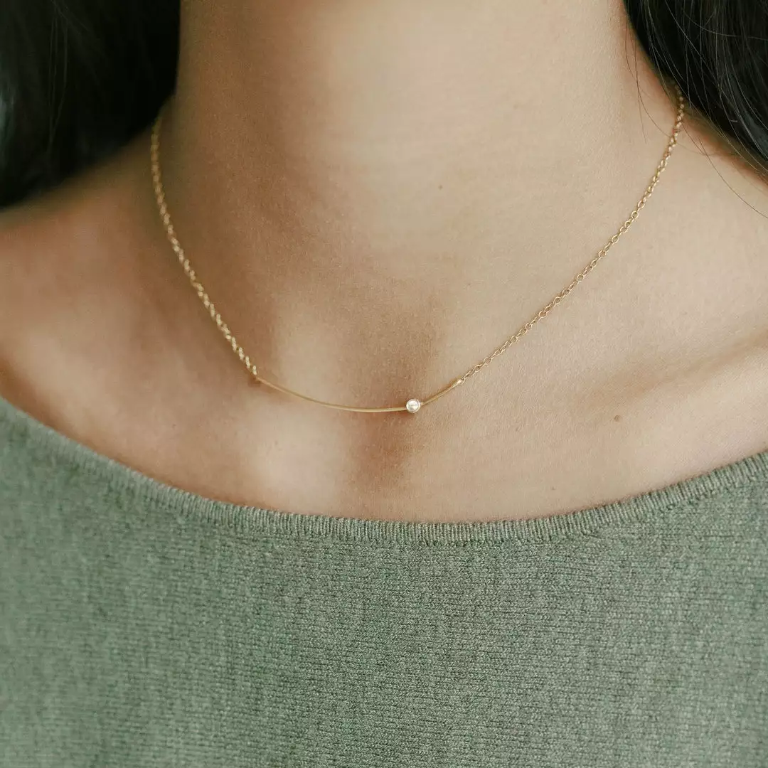 Sara Patino Jewelry Curved Bar Recycled Necklace - White Topaz Best Sellers 2 Sara Patino Jewelry Curved Bar Recycled Necklace - White Topaz Best Sellers