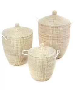 Swahili African Modern Home Goods Solid White Hamper Set