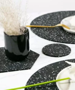 Slash Objects Hex Recycled Rubber Trivet Set - Speckled Black