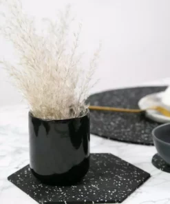 Slash Objects Hex Recycled Rubber Trivet Set - Speckled Black