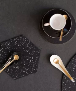 Slash Objects Hex Recycled Rubber Trivet Set - Speckled Black