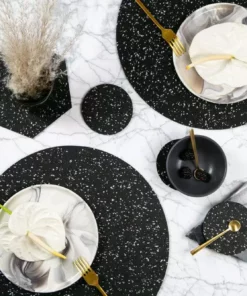 Slash Objects Kitchen + Dining Round Recycled Rubber Placemat - Speckled Black