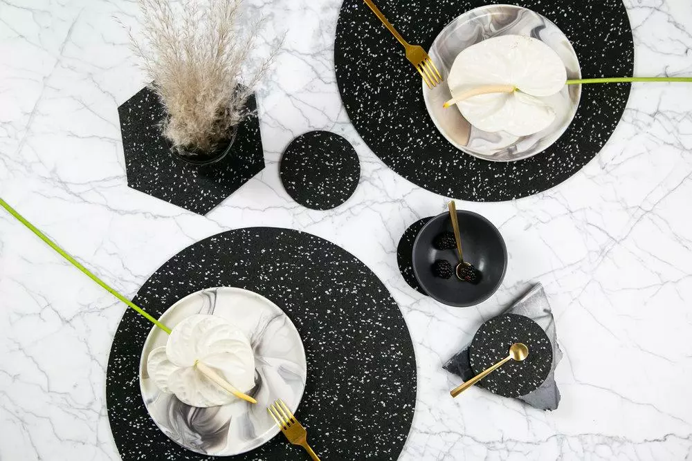 Slash Objects Kitchen + Dining Round Recycled Rubber Placemat - Speckled Black 2 Slash Objects Kitchen + Dining Round Recycled Rubber Placemat - Speckled Black