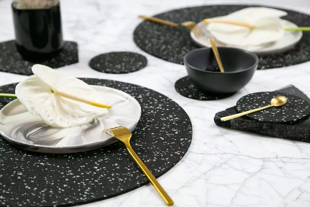 Slash Objects Kitchen + Dining Round Recycled Rubber Placemat - Speckled Black 6 Slash Objects Kitchen + Dining Round Recycled Rubber Placemat - Speckled Black