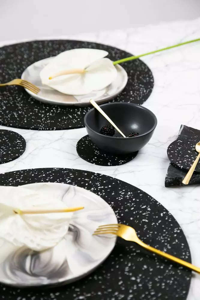 Slash Objects Kitchen + Dining Round Recycled Rubber Placemat - Speckled Black 4 Slash Objects Kitchen + Dining Round Recycled Rubber Placemat - Speckled Black