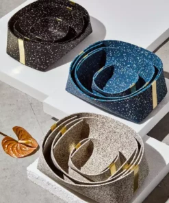 Slash Objects Recycled Rubber + Brass Basket Set - Speckled Black Home Goods 16 Slash Objects Recycled Rubber + Brass Basket Set - Speckled Black Home Goods