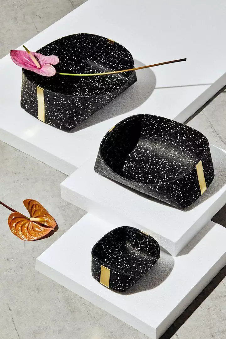 Slash Objects Recycled Rubber + Brass Basket Set - Speckled Black Home Goods 3 Slash Objects Recycled Rubber + Brass Basket Set - Speckled Black Home Goods