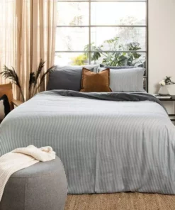 Ettitude Bamboo Sateen Duvet Cover - Slate Stripes Sustainable Materials 5 Ettitude Bamboo Sateen Duvet Cover - Slate Stripes Sustainable Materials