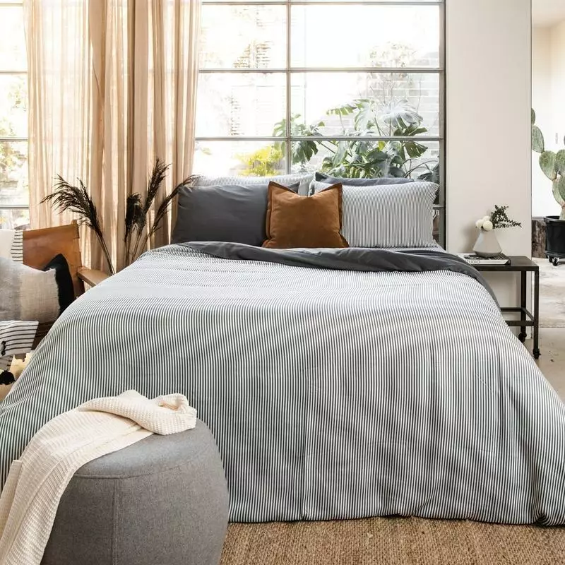 Ettitude Bamboo Sateen Duvet Cover - Slate Stripes Sustainable Materials 3 Ettitude Bamboo Sateen Duvet Cover - Slate Stripes Sustainable Materials