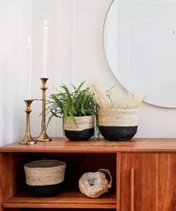 Hathorway Naiya Handwoven Jute Colorblock Baskets (Set Of 3)