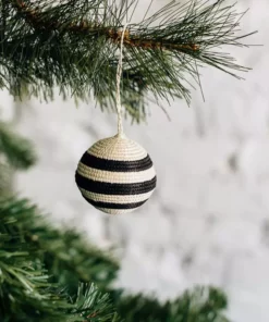 Azizi Life Striped Woven Ball Ornament - Black + Natural BIPOC Owned