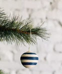 Azizi Life Striped Woven Ball Ornament - Blue BIPOC Owned