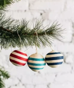 Azizi Life Striped Woven Ball Ornament - Emerald Green BIPOC Owned