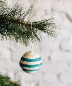 Azizi Life Striped Woven Ball Ornament - Emerald Green BIPOC Owned