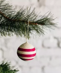 Azizi Life Striped Woven Ball Ornament - Pink BIPOC Owned