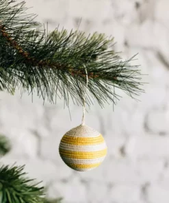 Azizi Life Striped Woven Ball Ornament - Yellow + Natural