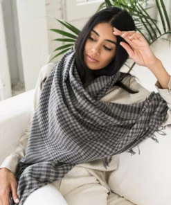 Studio Variously Carbon Checks Merino Wool Scarf  Accessories