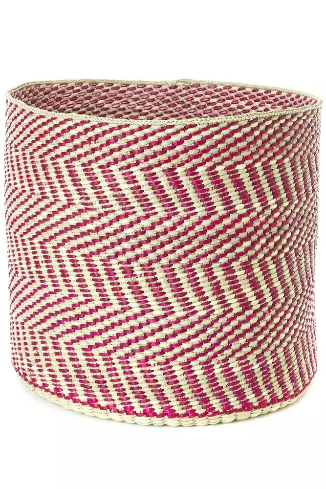 Swahili African Modern Berry And Natural Maila Milulu Reed Basket 3 Swahili African Modern Berry And Natural Maila Milulu Reed Basket