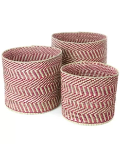 Swahili African Modern Berry And Natural Maila Milulu Reed Basket