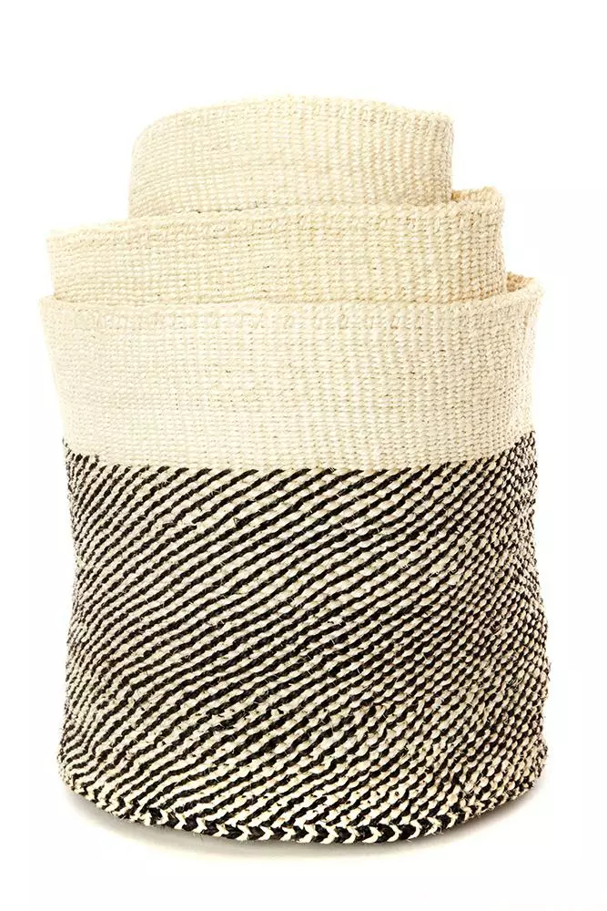 Swahili African Modern Black And Cream Twill Sisal Nesting Basket Set 4 Swahili African Modern Black And Cream Twill Sisal Nesting Basket Set