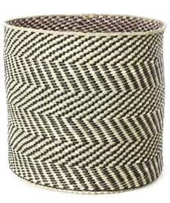 Swahili African Modern Black And Natural Maila Milulu Reed Basket Home Goods