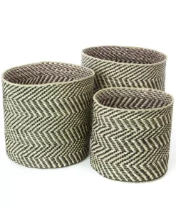 Swahili African Modern Black And Natural Maila Milulu Reed Basket Home Goods