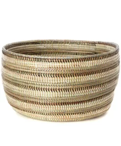 Swahili African Modern Black, Silver And White Striped Knitting Basket