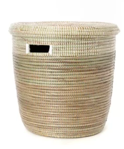 Swahili African Modern Black, Silver & White Half & Half Flat Lid Basket Home Goods