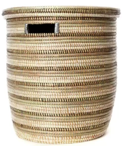 Swahili African Modern Home Goods Black, White And Silver Stripe Peace Corps Hamper