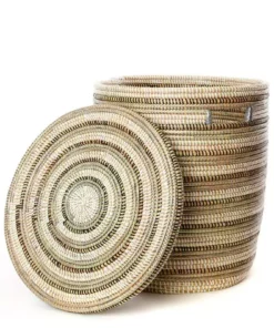 Swahili African Modern Home Goods Black, White And Silver Stripe Peace Corps Hamper