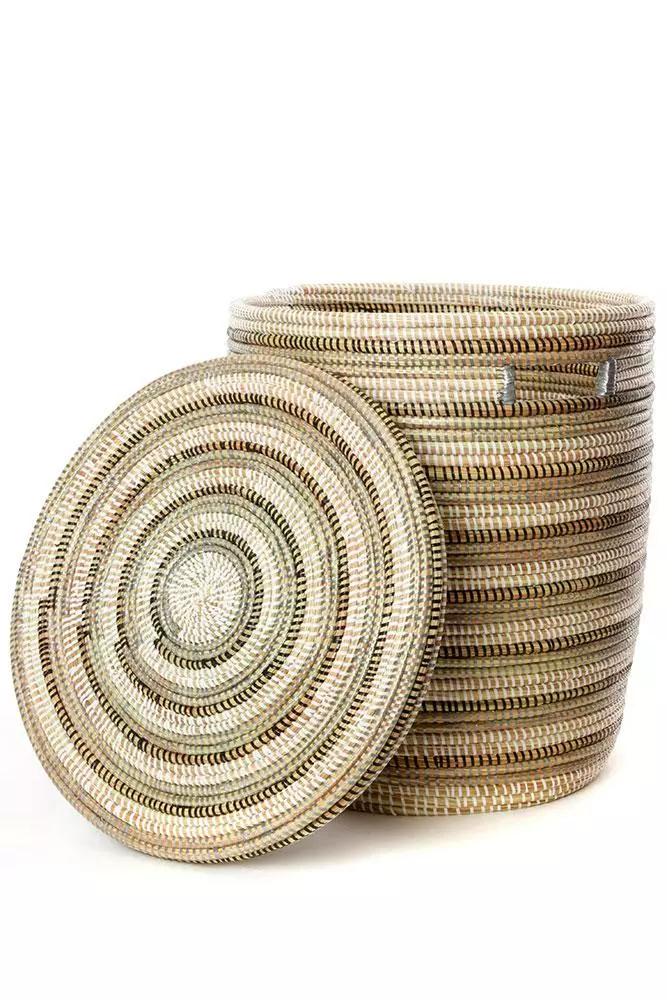 Swahili African Modern Home Goods Black, White And Silver Stripe Peace Corps Hamper 2 Swahili African Modern Home Goods Black, White And Silver Stripe Peace Corps Hamper