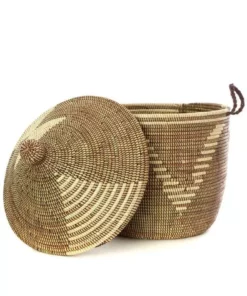 Swahili African Modern Brown And Cream Triangle Design Basket