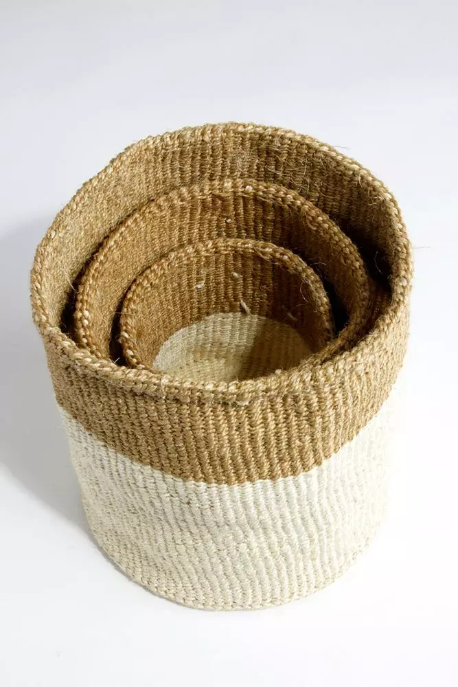 Swahili African Modern Dual Tone Sisal Basket Set Home Goods 4 Swahili African Modern Dual Tone Sisal Basket Set Home Goods